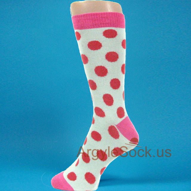 Polka Dots with Bright Pink Toe & Heel Light Blue Sock for Men