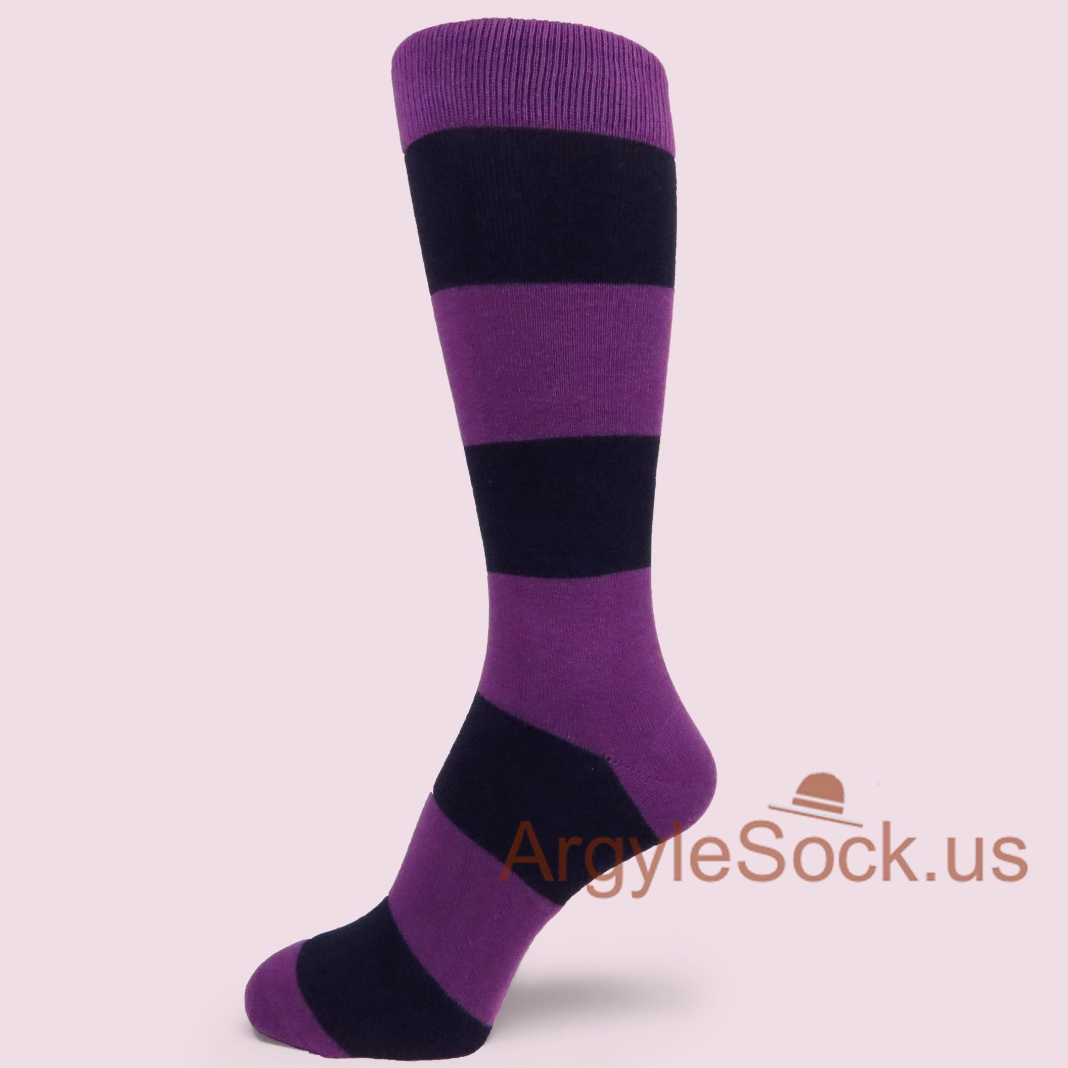 Purple and Black Wide Striped Socks for Groomsmen & Men