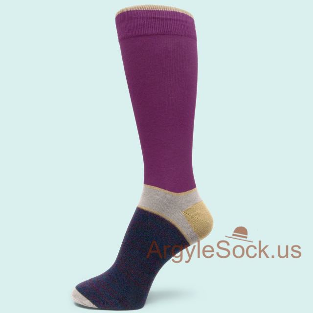 Purple Khaki Socks with Burgundy x Dark Blue Zebra Pattern Sole