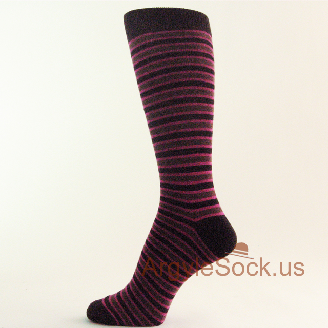 Purplish Hot Pink Brown Black Striped Mens Socks