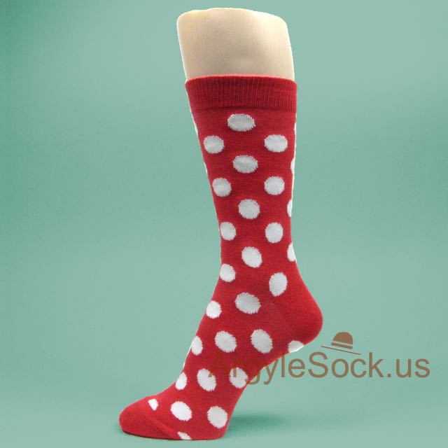 Red Dress Socks for Men with White Polka Dots
