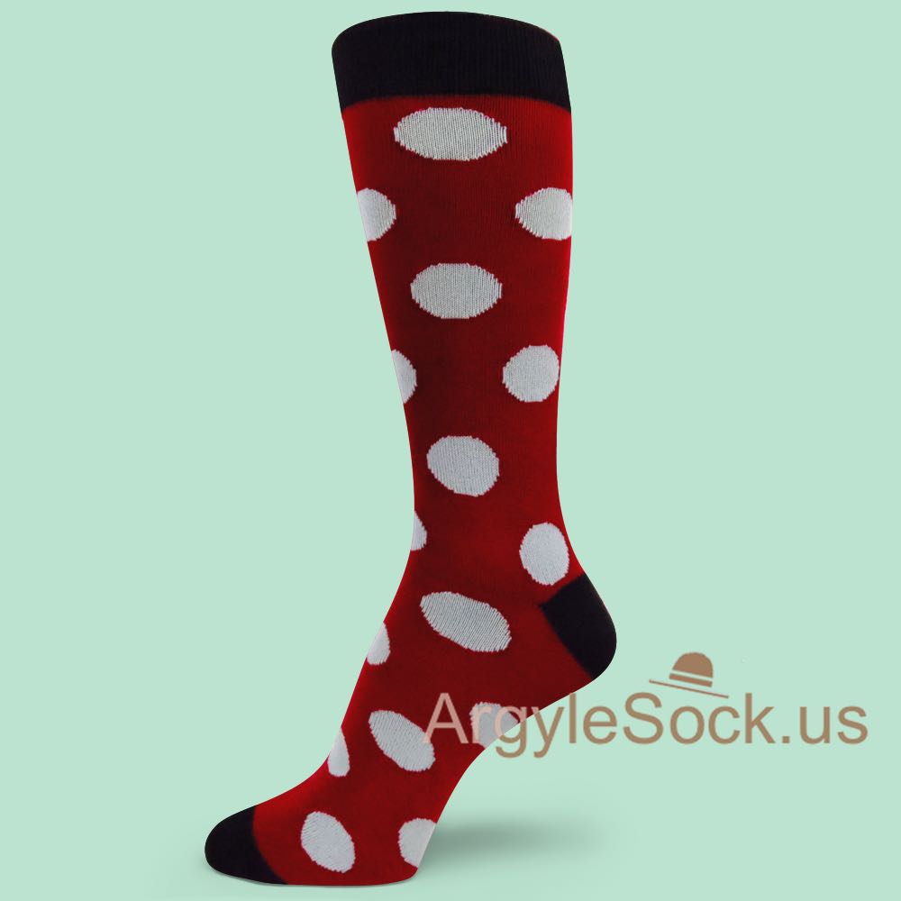 Large Polka Dots Dark Red Men's Dress Socks