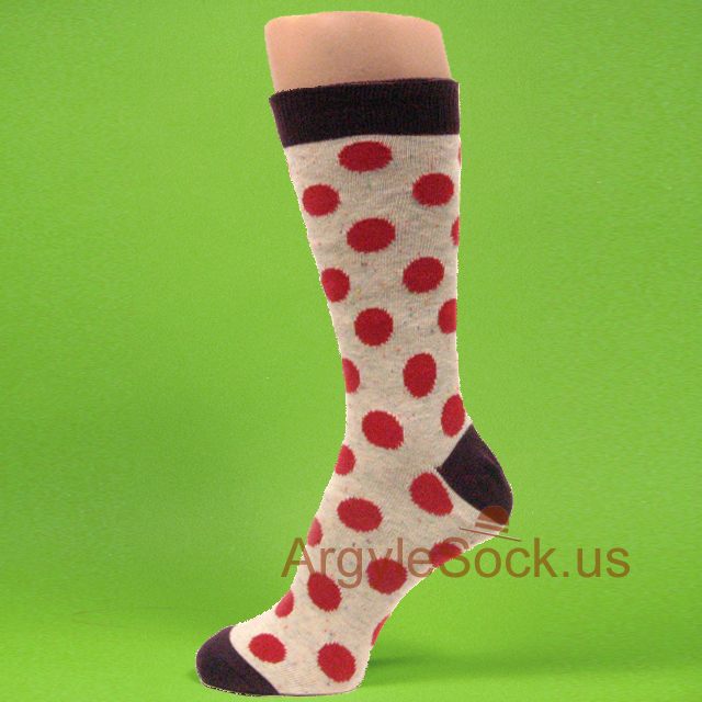 Red Polka Dots Heather White Dress Socks for Men