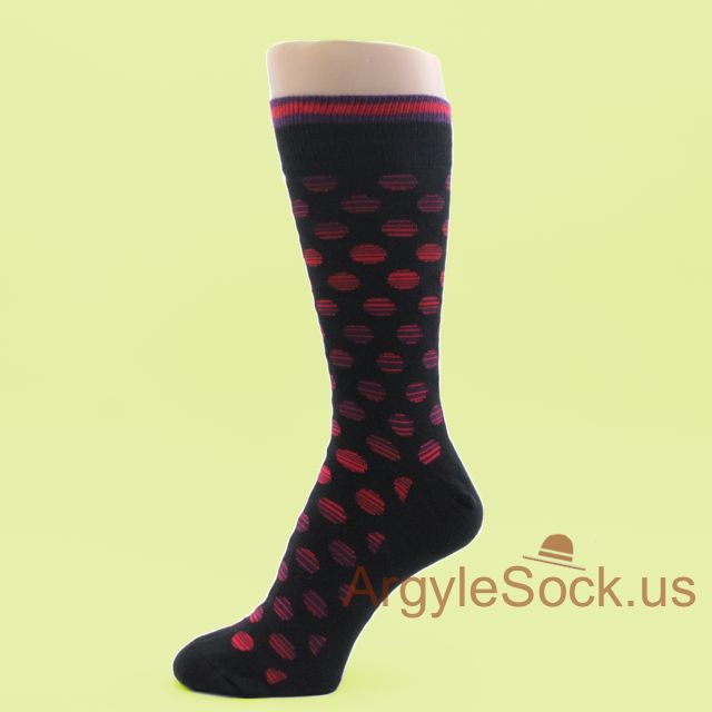 Red Purple Striped Polka Dots Mans Black Dress Socks