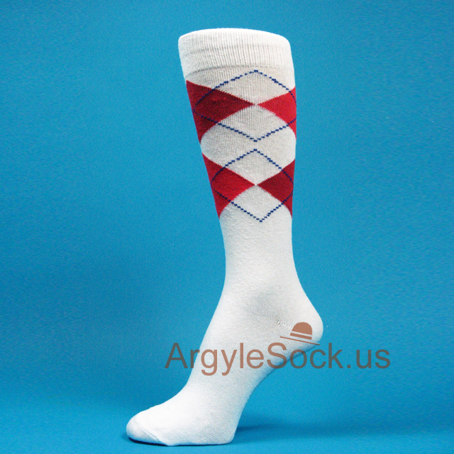 White Red DarkRed Man's Argyle Socks for Groomsmen