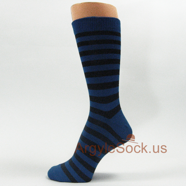Blue and Black Striped Mans Dress Socks