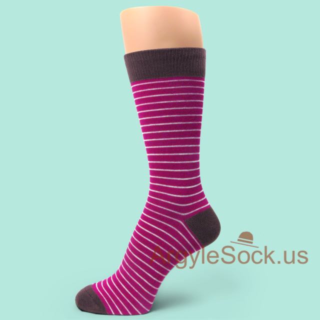 Wine/Purple-Red with Thin Light Pink Stripes Dress Socks for Man