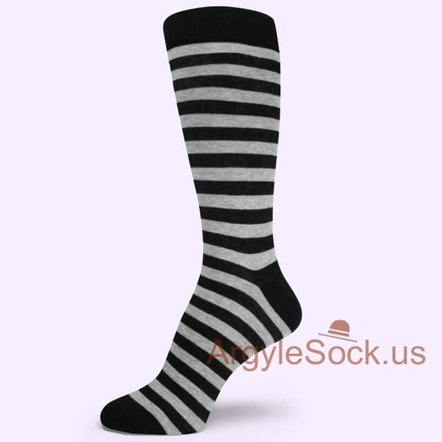 Gray Black Striped Men's Dress Socks