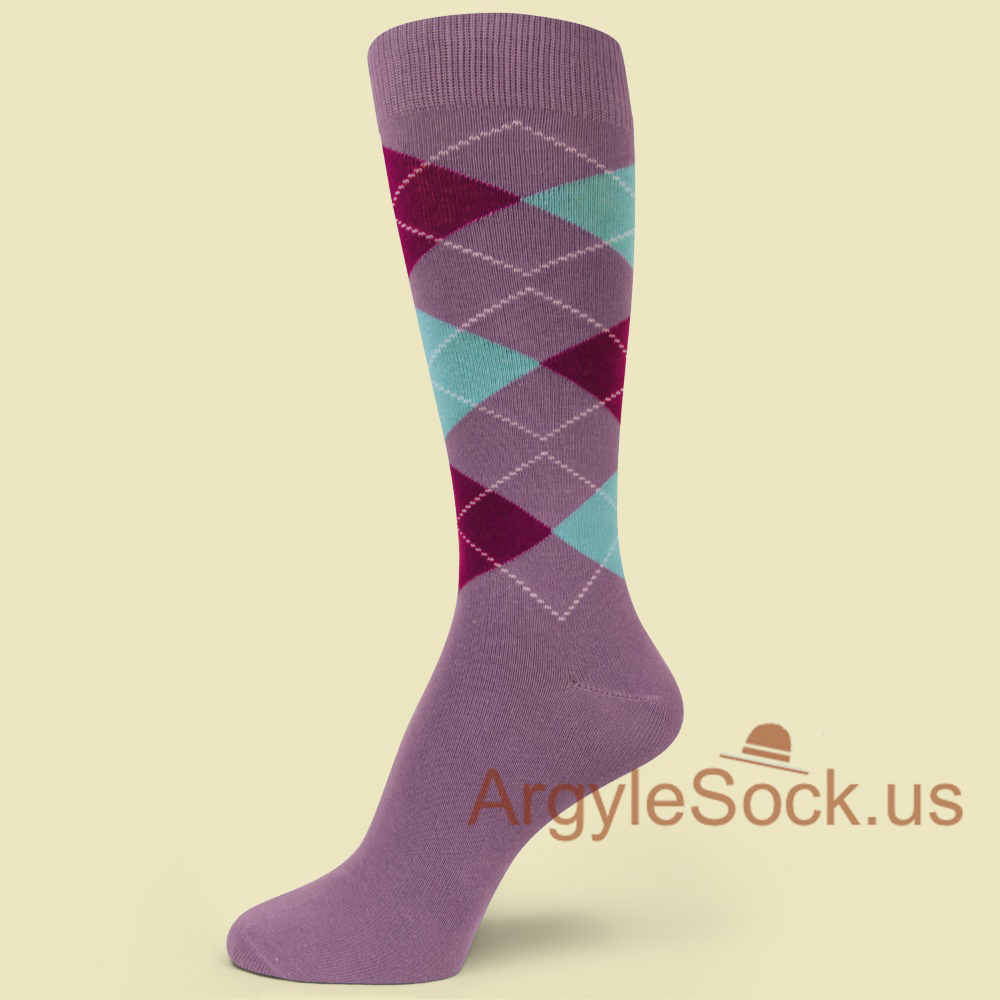 Lavender Purple Aqua Groomsmen/Men's Argyle Dress Socks