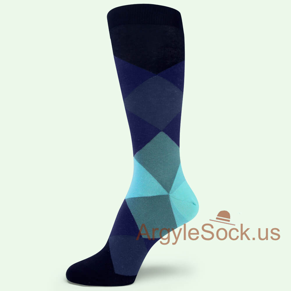 Navy Blue, Aqua Blue, and Black Diamonds/Argyle Men's dress sock