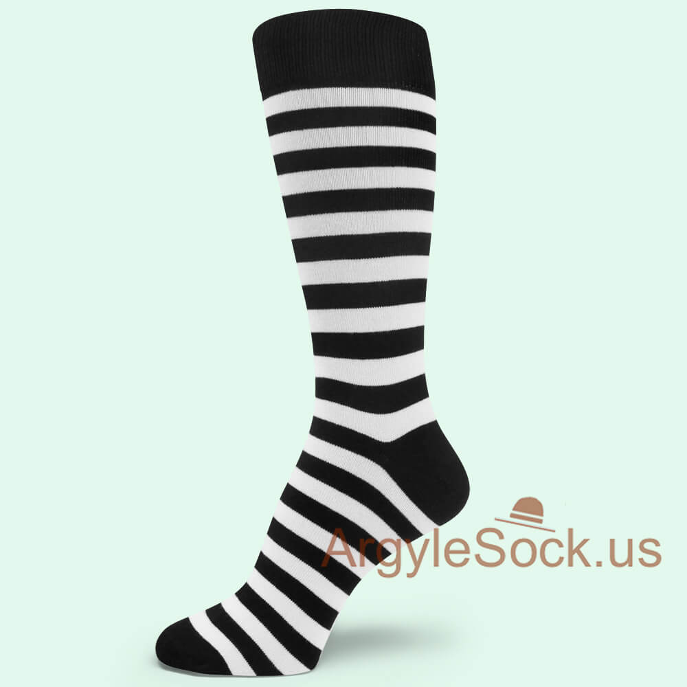 Black with White Regular Width-Stripes Man's Sock