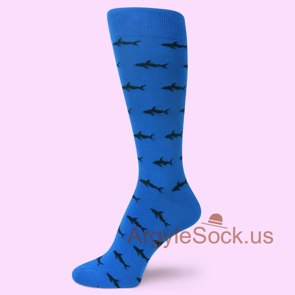 Blue with Black Sharks Pattern man socks