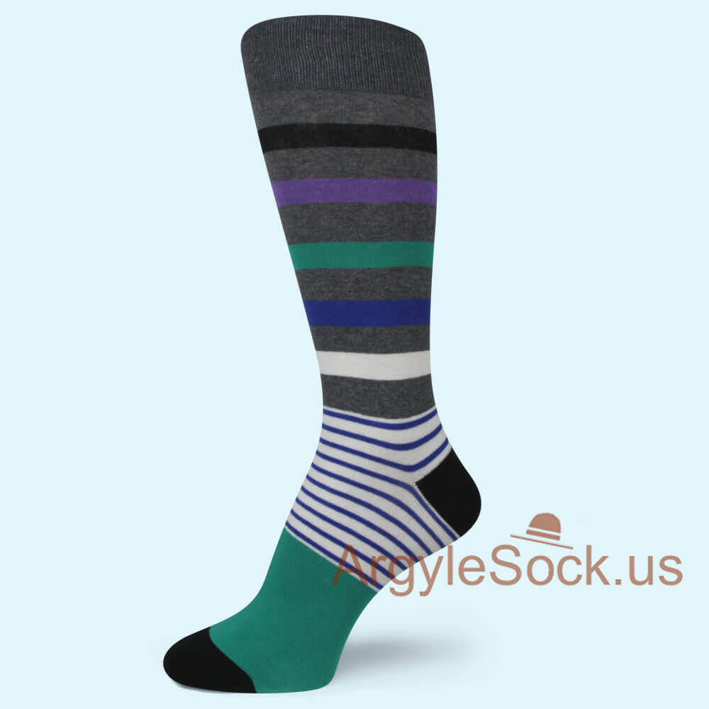 Dark Gray with black Heel and Toe Striped Style Men's Socks