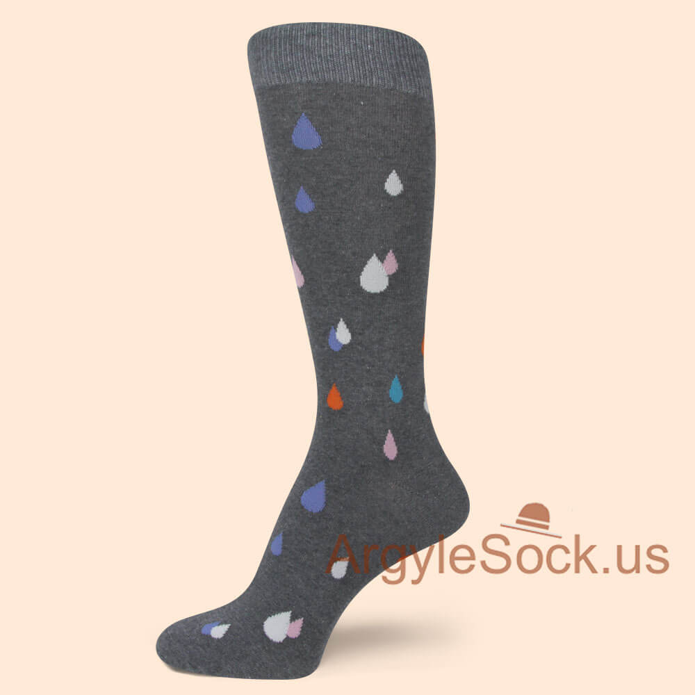 Droplets Theme Dark Grey Gray Men's Socks