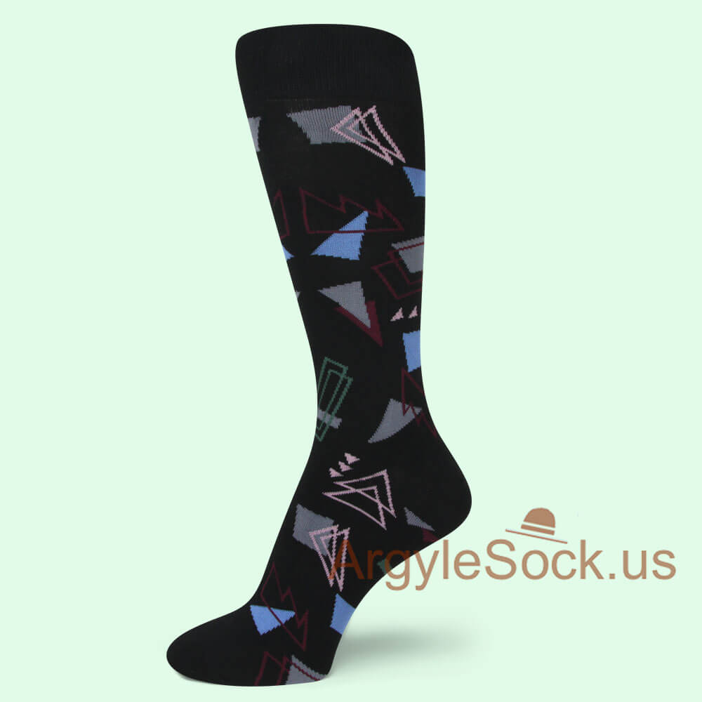 Black with Geometric Shapes Theme Men's Dress Socks