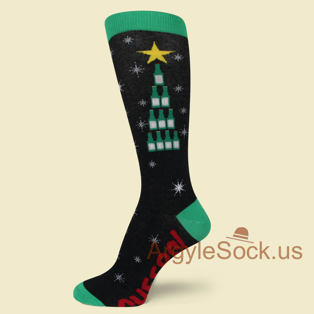 Black with Green Heel and toe Christmas Style Men's Socks