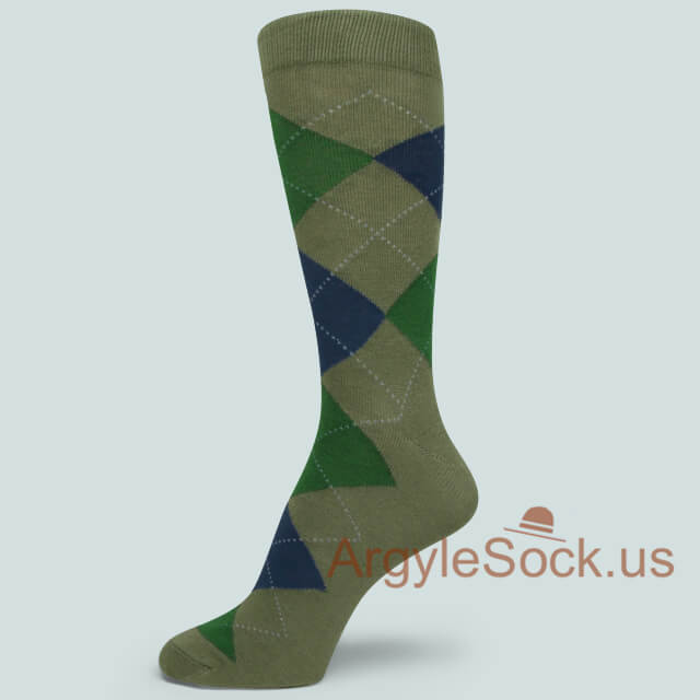 Army Color Argyle Dress Socks for Man