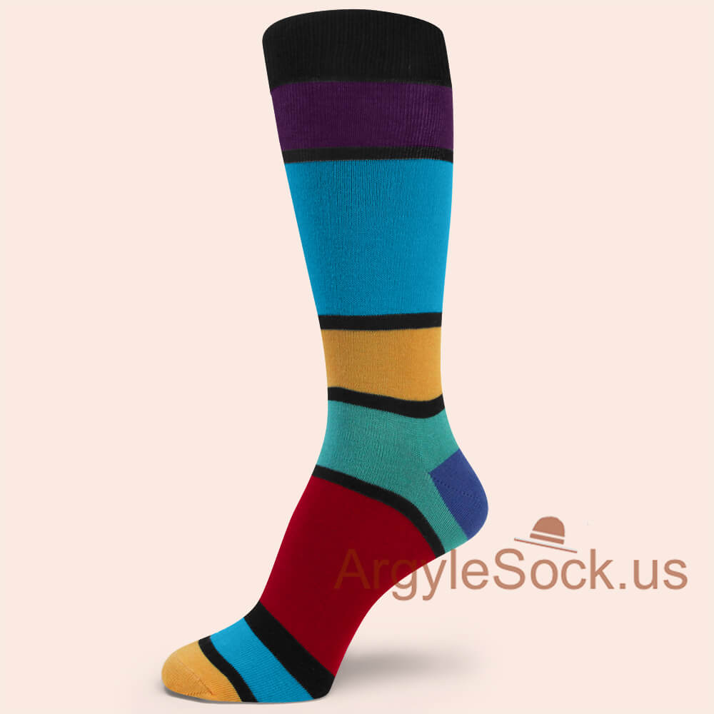 Sky Blue & Multiple Color Bold Striped Man's Socks