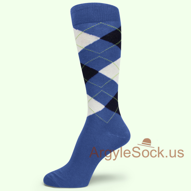 Ivory/Off White and Midnight Argyle Blue Socks for Groomsmen