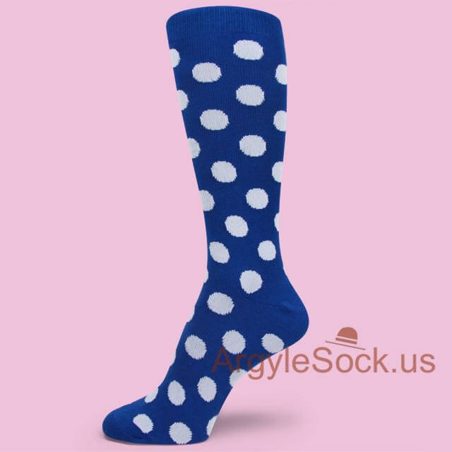 Mid-size White Polka Dots Blue Men's Groomsmen Socks