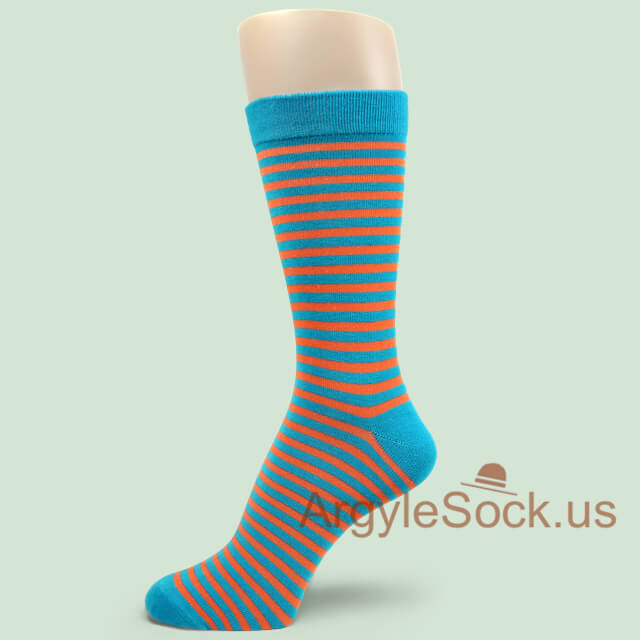 Bright Blue Bright Orange Striped Socks for Men