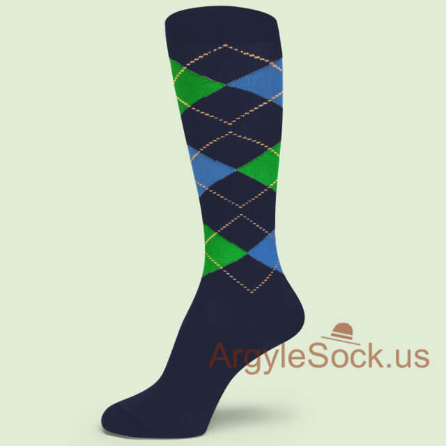 Bright Green / Blue / Navy Blue Argyle Socks for Groomsmen