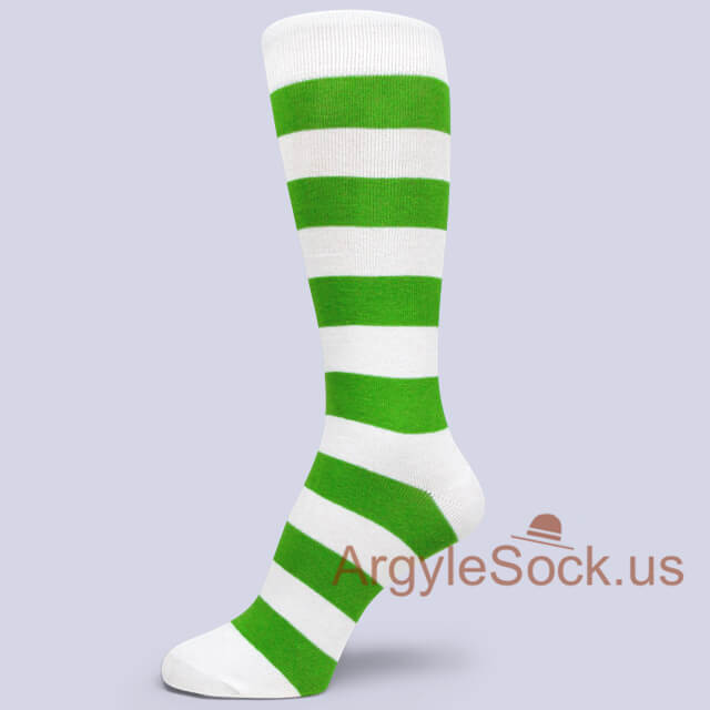 Bright Green and White Striped Mens/Groomsmen Premium Dress Sock