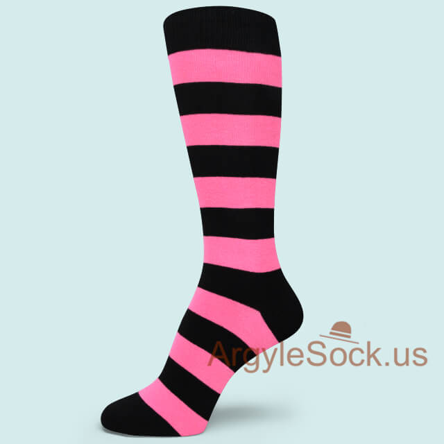Bright Pink/Black Premium Quality Stripe Mens Groomsmen Socks