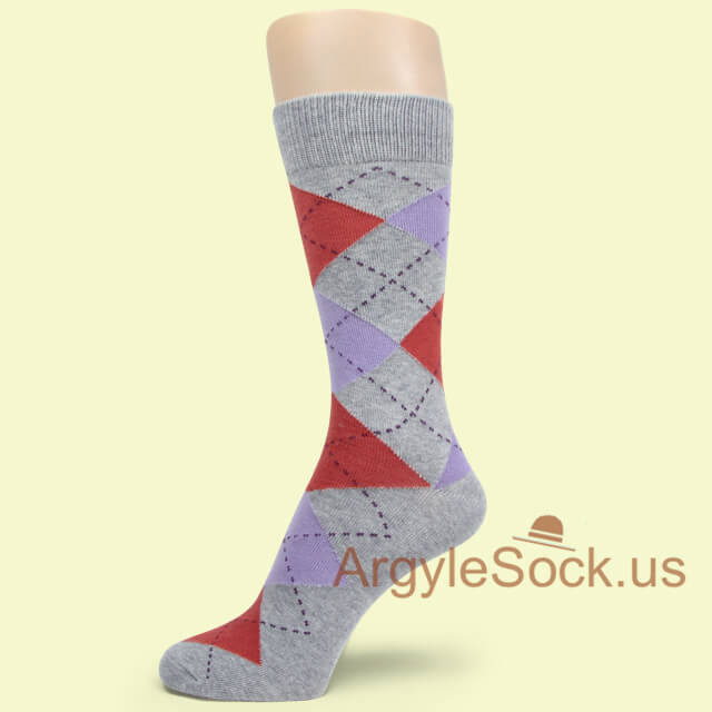 Chinese Red Light Lavender Gray Heather Argyle Sock for Man