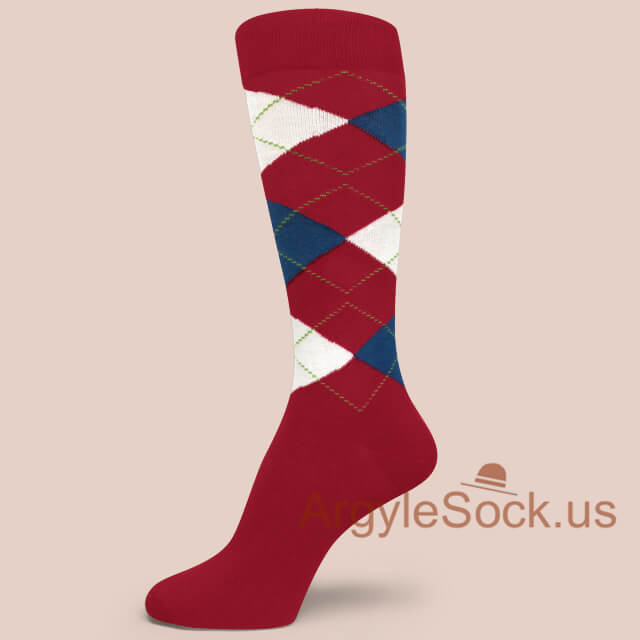 Dark Red White Dark Blue Premium Argyle Sock for Men & Groomsmen