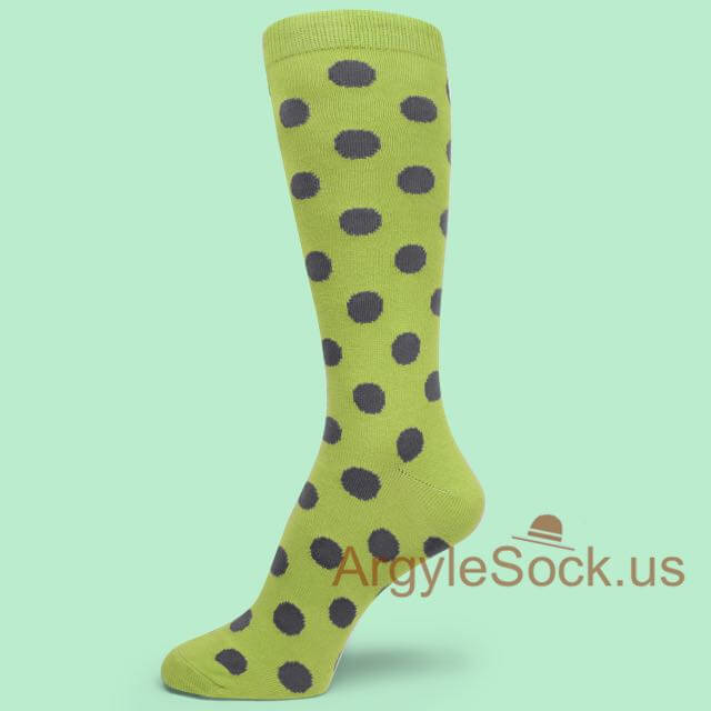 Lime Green with Mid-size Gray Polka Dots Groomsmen/Men's Socks