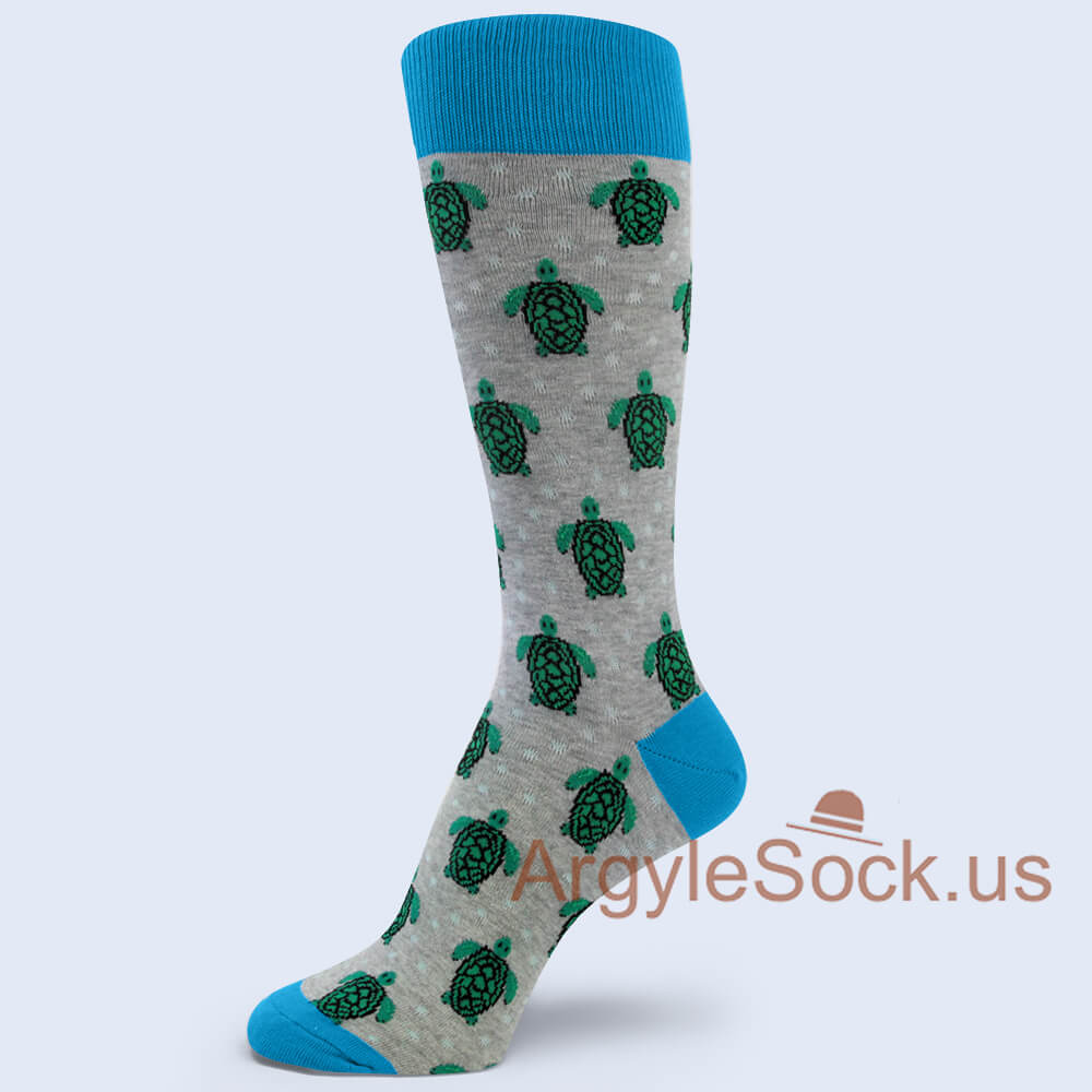 Green turtle with gray mans sock