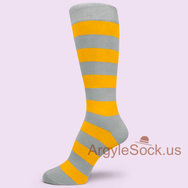 Grey Gray Regular Yellow Mid Size Striped Groomsmen/Mens Socks
