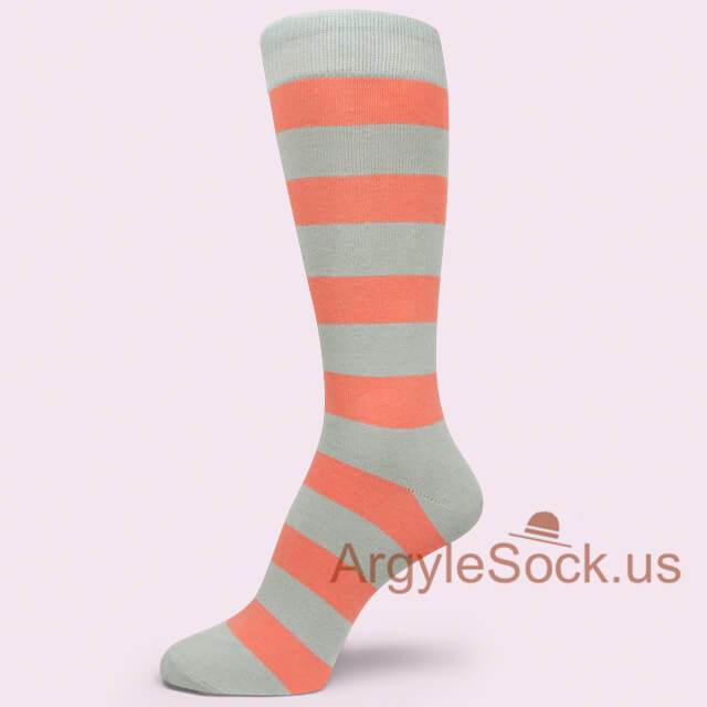 Peach & Gray/Grey Striped Groomsmen/Mens Dress Socks