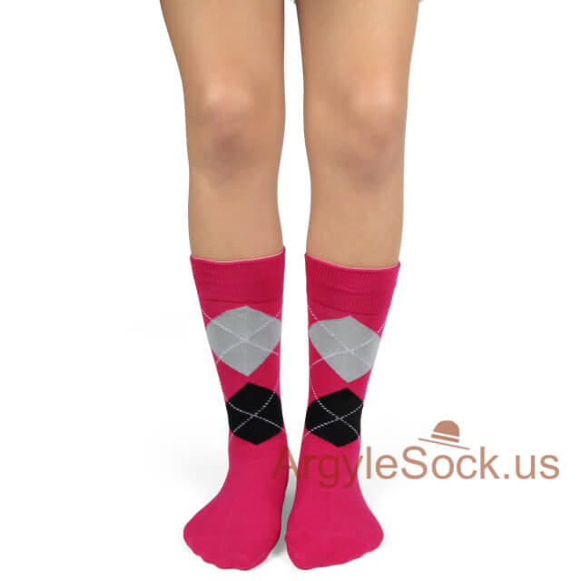 Hot Pink Black Junior Broomsmen Ringer Bearers Argyle Dress Sock