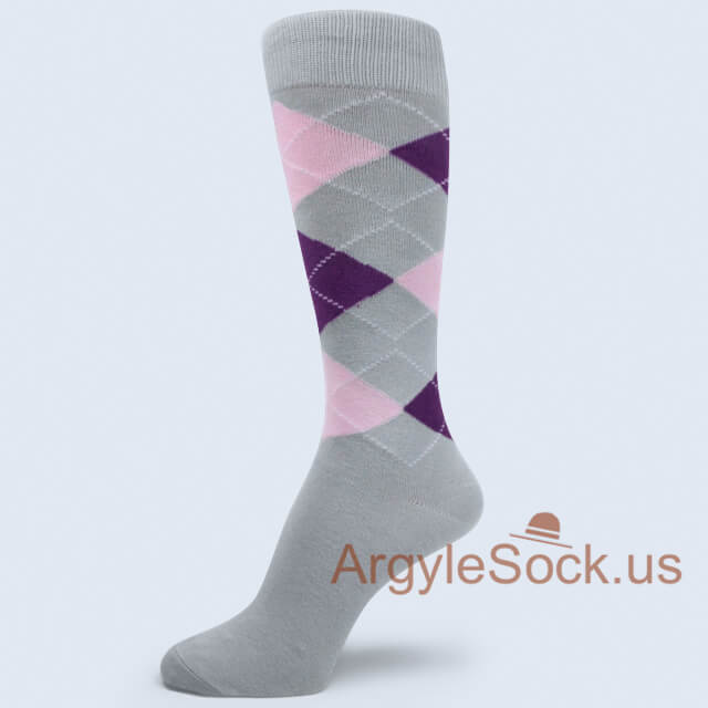 Light Grey Purple Light Pink Argyle Socks for Groomsmen