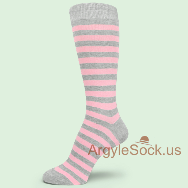 Light Pink and Heather Gray Think Striped Mans Dress Socks