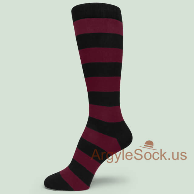 Maroon (Burgundy) and Black striped mens/groomsmen gift socks