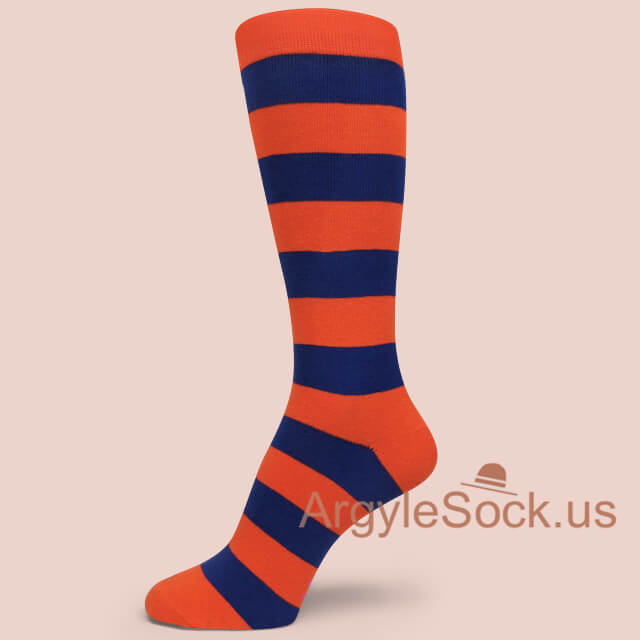 Orange Blue striped mens/groomsmen gift dress socks