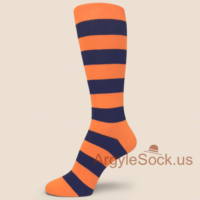 Lighter Orange Navy Striped Mens/Groomsmen Premium Cotton Socks