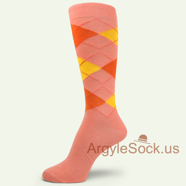 Peach with Orange and Yellow Argyle Socks for Groomsmen/Men