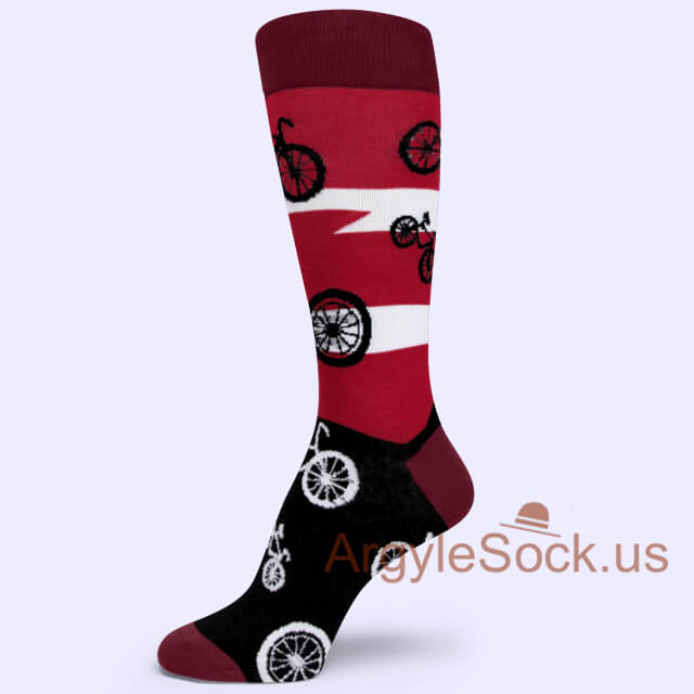 Red Black Background Road Bicycle Icon Man's Dress Socks