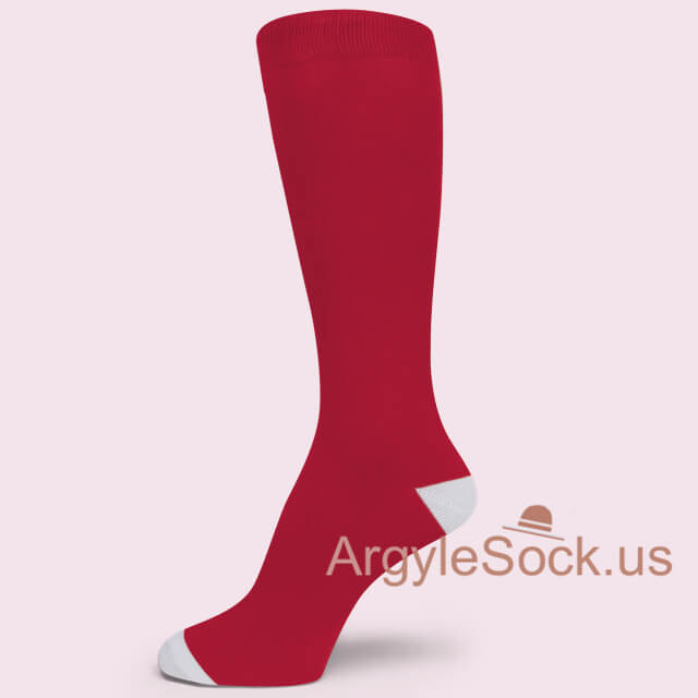 Red with White Toe and Heel Men's Dress Socks
