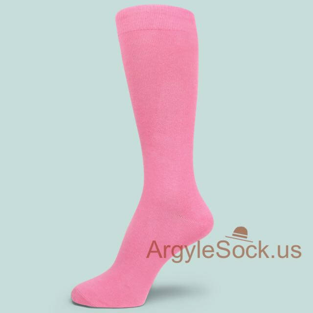 Cotton Soft Plain Pink Men's Dress Socks Mid Calf