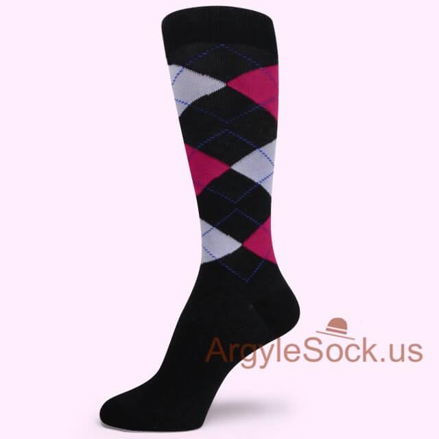 Light Lilac Hot Pink Black Argyle Groomsmen/Mens Socks