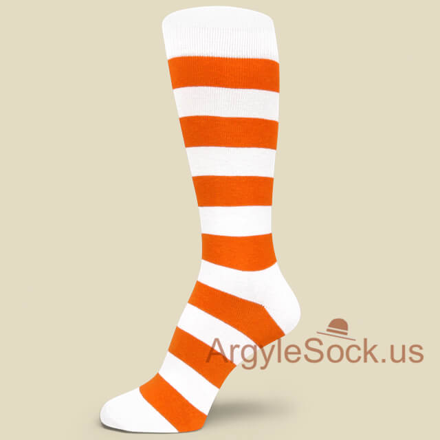 Orange White Mid-Size Stripes Groomsmen & Mens Dress Socks
