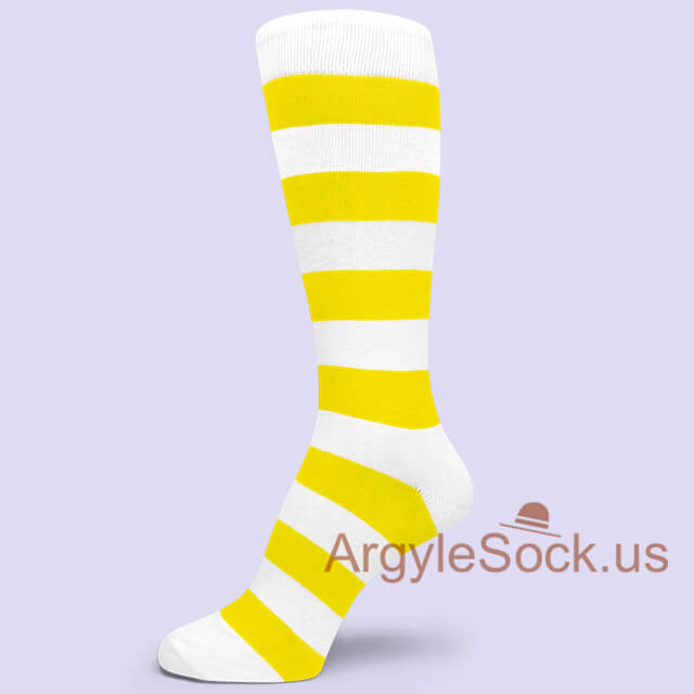Yellow and White Striped Mens Groomsmen Dress Socks