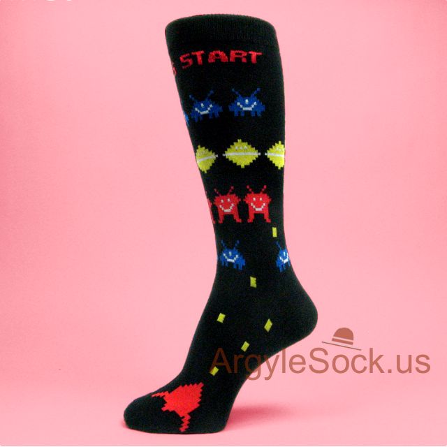 Space Invaders Game Theme Dress Socks for Men