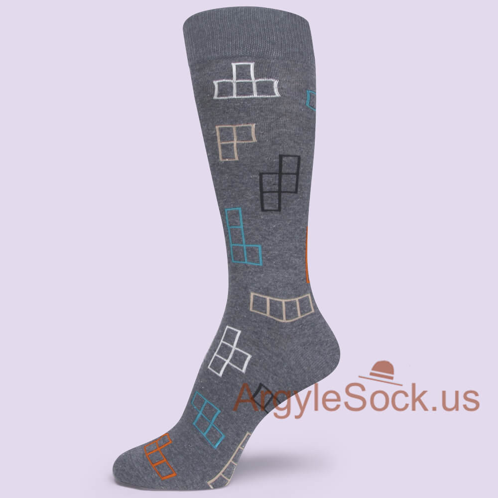 Tetris pattern Dark Gray Mans Socks