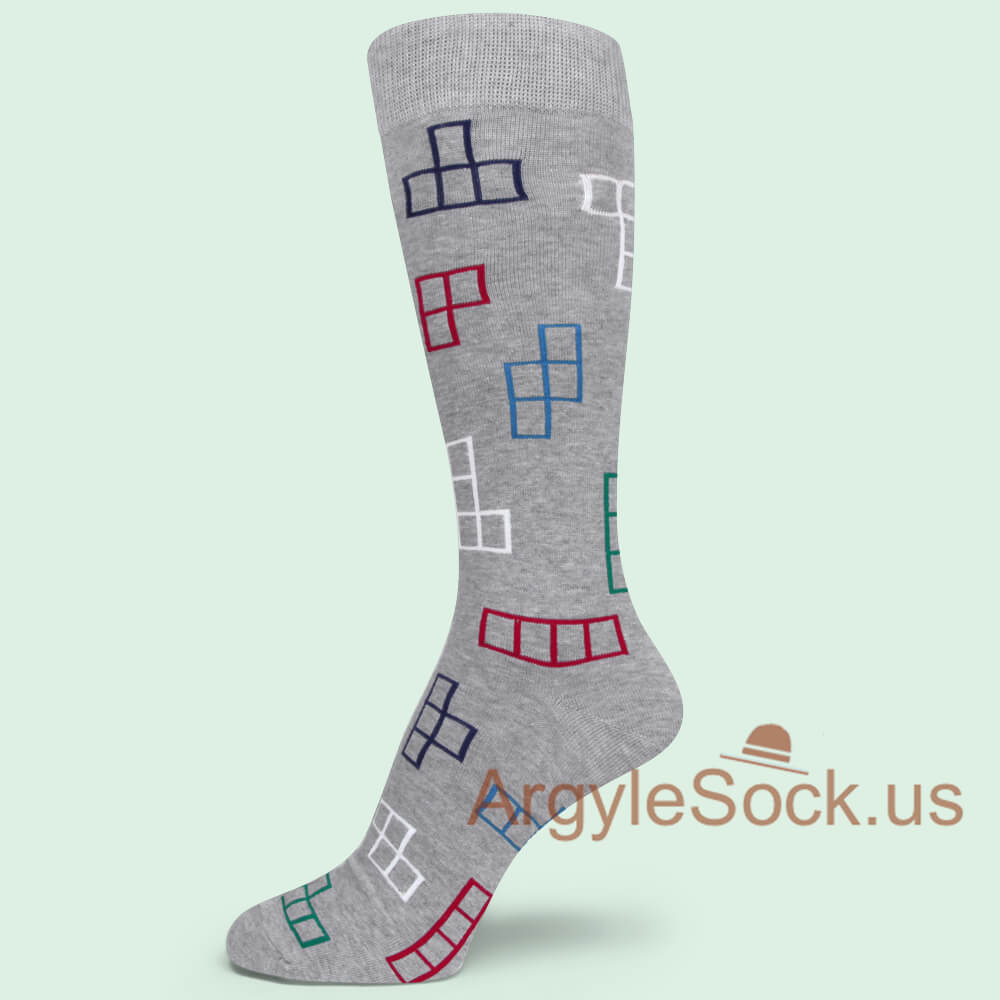Tetris pattern Light Gray Mans Socks